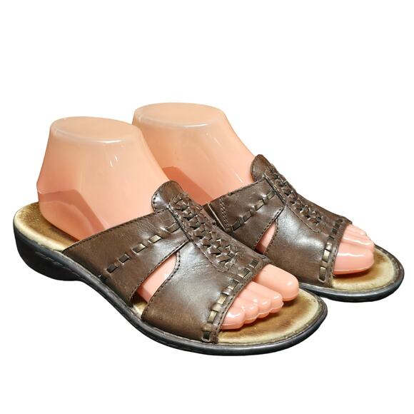 Clarks Bendables Ina Arrow Brown Leather Sandals Slide Comfort 81144 Women's 6 M - Picture 1 of 10